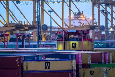 Container terminal in the seaport of Bremerhaven, Eurogate Container Terminal with almost 50