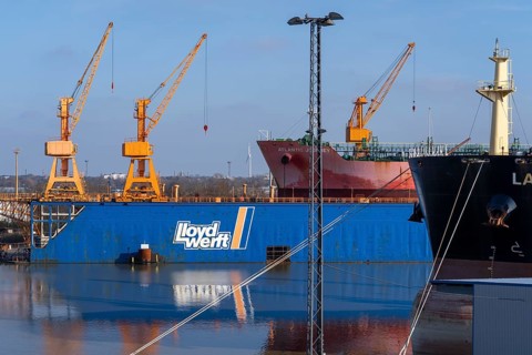 Lloyd Werft, dry dock, freighter Atlantic Journey, shipyard in the overseas harbour of Bremerhaven,