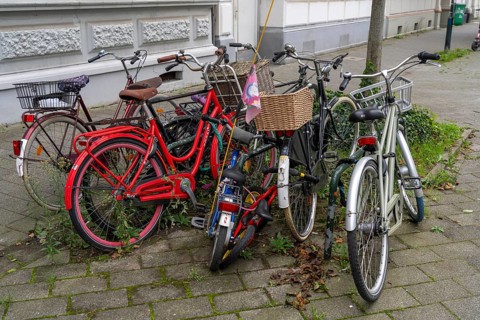 Bicycle car park, parking space, in Düsseldorf Unterbilk, residential area, North Rhine-Westphalia,