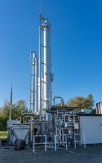 Biogas upgrading plant, purification of biogas from organic waste, green waste and contents of the