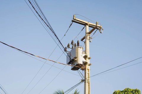 Electricity pylon in Alter do Chao / Brazil. 19.07.2024. Photographed on behalf of the Federal