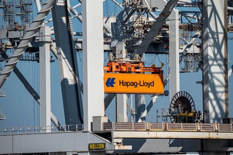 Container loading in the seaport of Rotterdam, Maasvlakte 2, Container Terminal, in Rotterdam