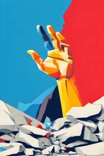 Minimalist rendering showcasing a human arm as symbol for human resilience, AI generated