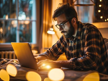 Freelancer performing remote work from home with laptop connectivity, AI generated