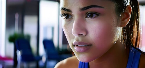 Portrait of sweating woman after workout, AI generated