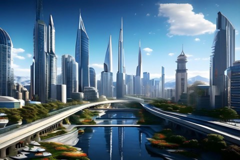 KI generated architectural structure melding computer aided design illustrations with genuine