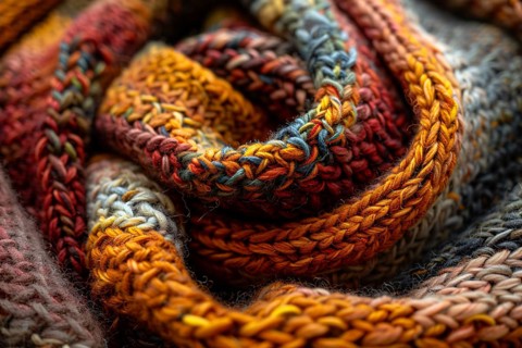Close up of knitted fabric with autumn colors. Generative Ai, AI generated