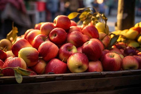 Apples at farmer's market. AI generated