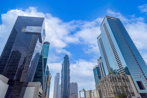 UAE, Dubai downtown financial skyline and business shopping center near Dubai Mall