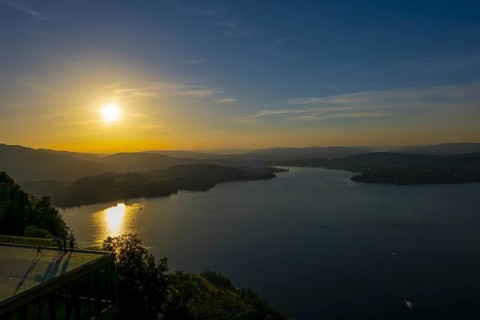 Aerial View over Lake Lucerne and Mountain in Sunset in Lucerne, Switzerland, Europe