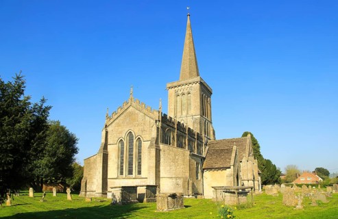Church of Saint Mary the Virgin with steeple, Bishops Cannings, Wiltshire, England, UK