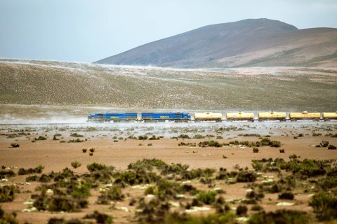 Goods train Perurail, Altiplano, Arequipa province, Peru, South America