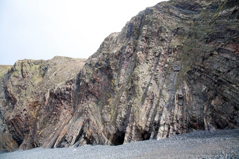 Complex folding of sedimentary rock strata in coastal cliffs at Hartland Quay, north Devon,