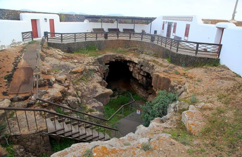 Cave tunnel entrance Cueva del Llano, La Oliva, Fuerteventura, Canary Islands, Spain, Europe