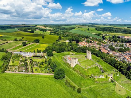 Helmsley Castle from a drone, North York Moors National Park, North Yorkshire, England, United