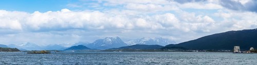 Panorama of Fjord and Mountains from ALESUND, Geirangerfjord, Norway, Europe