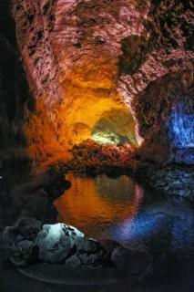 Lava tunnel Cueva de los Verdes with the light installation by Jesús Soto, Costa Teguise,