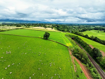 Farms and Fields over River Eden and River Eamont from a drone, Cumbria, England, United Kingdom,
