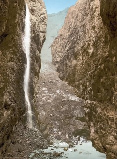 Grindelwald, Grotto, II, with waterfall, Bernese Oberland, Switzerland, Historic, digitally