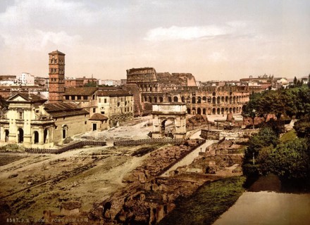 Roman Forum from the Palatine, Rome, Italy, Historic, digitally restored reproduction from a 19th