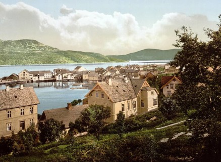 Harstadhavn, the harbour of the town of Harstad, Norway, View from 1885, Historical, digitally