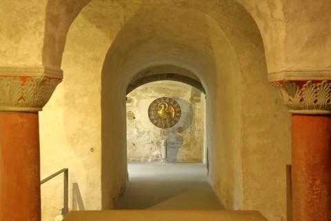 Crypt with gold disc, Minster of Our Lady, golden, treasure, eagle figure, metal disc, Constance,