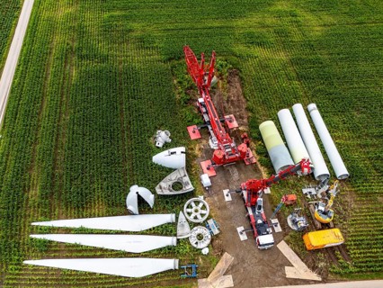 Repowering, dismantled Enercon E-58 wind turbine in a wind farm near Issum, 9 older wind turbines