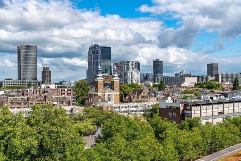 The skyline of Rotterdam, city centre, buildings around the Delftse Poort, Netherlands