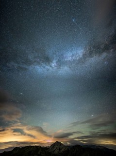 Milky Way and starry sky with Montafon mountains, Tschagguns, Rätikon, Montafon, Vorarlberg,