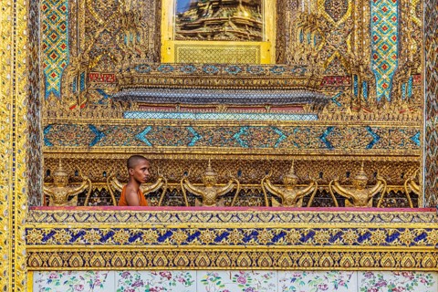 Wat Phra Kaeo temple, royal palace. Royal chapel with Buddhist monks and novices. Bangkok,