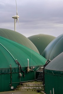 Biogas plant, the gas is produced from various biomass, including waste from the food industry, the