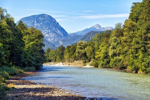River landscape, Saalach, Piding, Germany, Europe