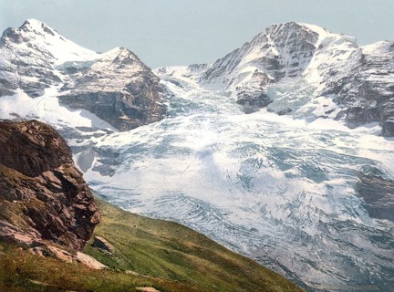Eiger Glacier, Bernese Oberland, Switzerland, Historic, digitally restored reproduction from a 19th
