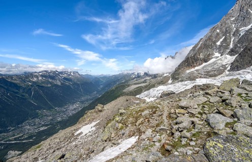View of the valley with the village of Chamonix, La Jonction, Chamonix, Haute-Savoie, France,