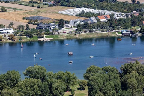 River landscape with boats and trees in a rural area, Vienna