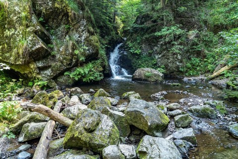 Small Ravenna Falls waterfall in the Ravenna Gorge near Breitnau, Black Forest, Baden-Württemberg,