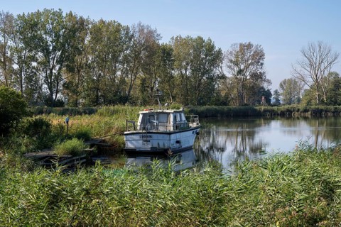 Boat harbour on the Achterwasser, Koserow, Usedom Island, Baltic Sea, Mecklenburg-Western