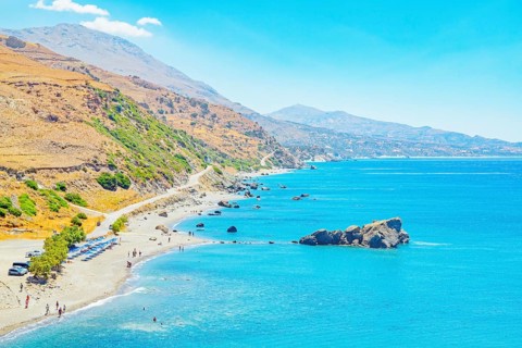 View of Drymiskos beach, Ammoudi, Rethymno, Crete, Greek Islands, Greece, Europe