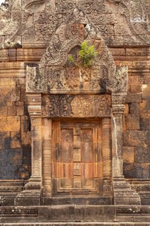 Shining door of the mountain temple Wat Phu, Champasak province, Laos, Asia