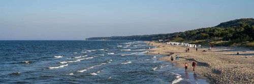 Tourists on the sandy beach, Baltic resort Zinnowitz, Usedom Island, Baltic Sea,