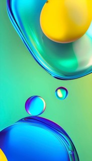 Abstract wallpaper with colorful blobs and liquid shapes on a green background, AI generated