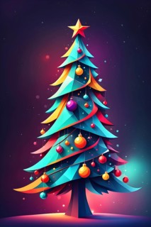 Abstract Christmas tree illustration with vibrant colors and geometric shapes, AI generated