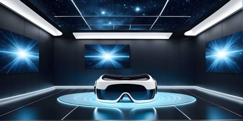 Three dimensional render of virtual reality glasses in a digital room, AI generated