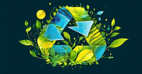 Recycling symbol morphing into growing plants and solar cells to symbolize the transformation of