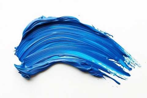 Thick blue acrylic oil paint brush stroke on white background. KI generiert, generiert, AI