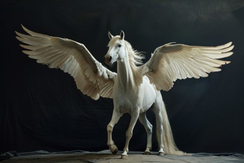 Beautiful Pegasus on black background. KI generiert, generiert, AI generated
