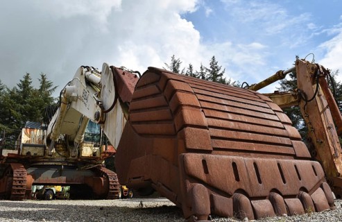 Old chain excavator, excavator on a building site, Denmark, Europe