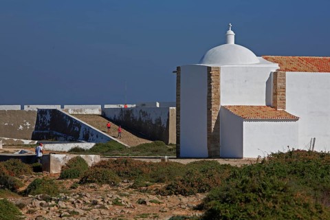 Church and bastion in the Fortaleza de Sagres, Vila do Infante, Sagres, Algarve, Portugal, Europe