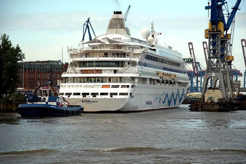 Europe Germany Hanseatic City of Hamburg Harbour Elbe Passenger ship AIDAaura in dry dock 17,
