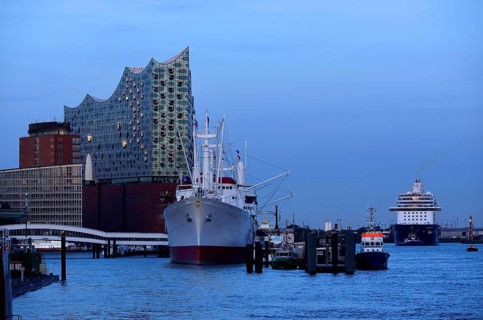 Hamburg, HafenCity, Elbe Philharmonic Hall concert hall, Mein Schiff 6. cruise ship